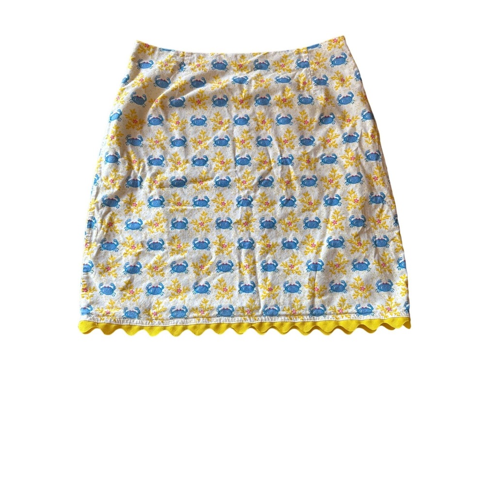 Sixth Alice Women's Cotton Skirt Size 12 Crab & Seaweed Pattern Yellow‎ & Blue